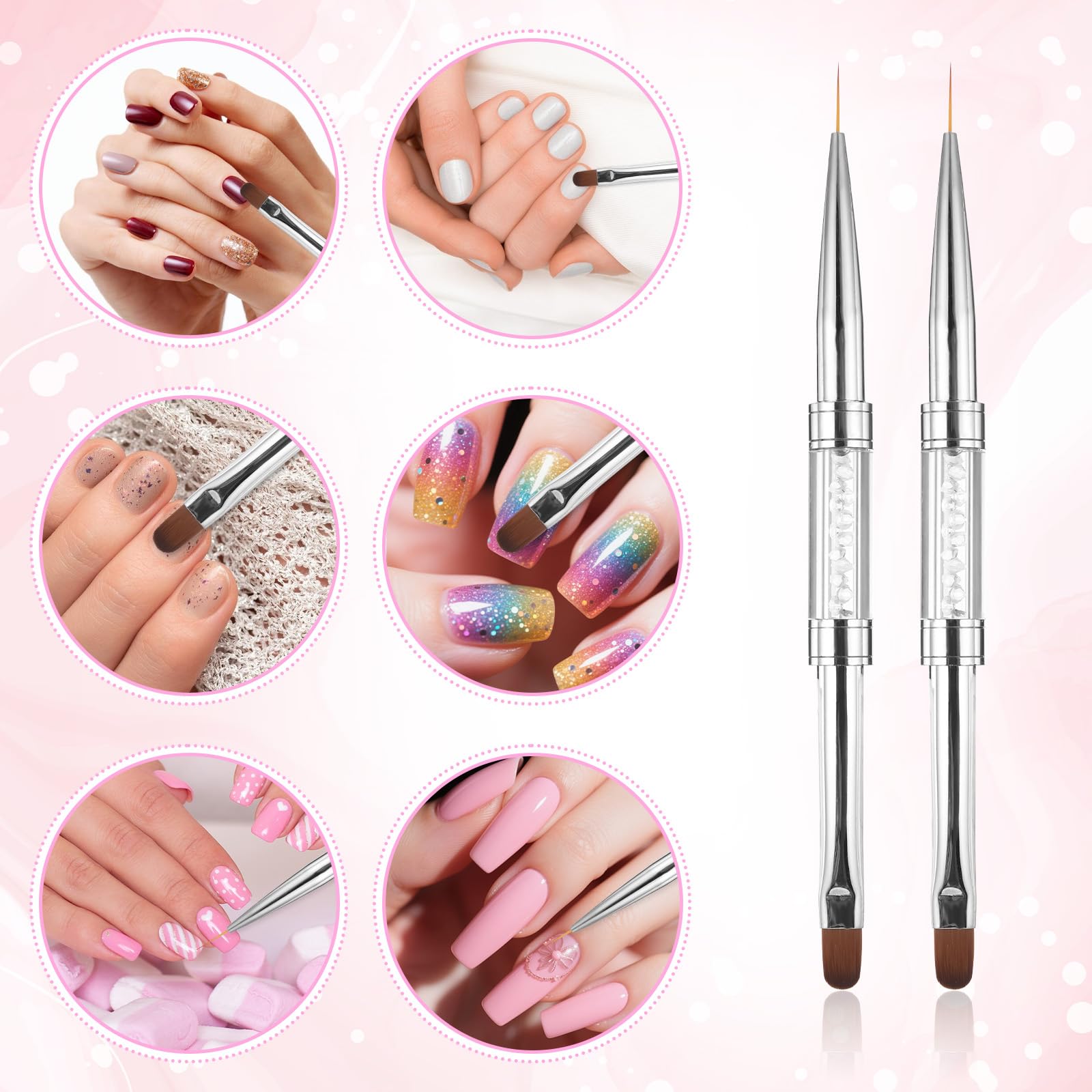 cobee 2 pennelli a doppia punta francese in gel duro, pennello gel costruttore unghie, pennello liner per design professionale nail art