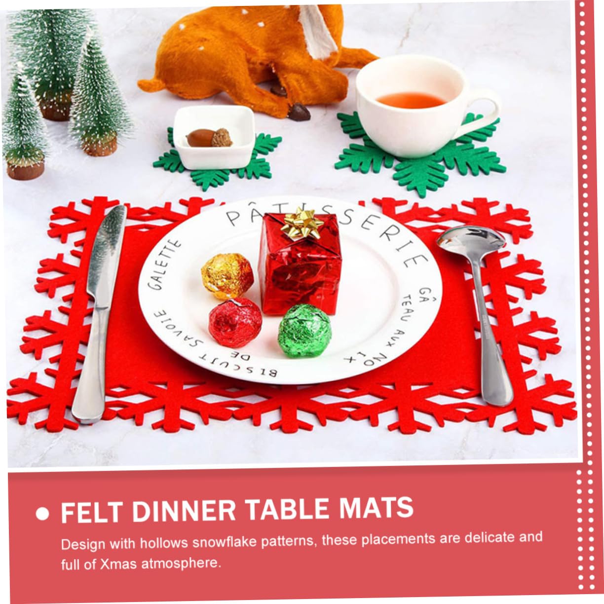PRETYZOOM 16 Piezas Mantel Individual de de Nieve manteles de Navidad alfombras de Invierno para el hogar Christmas Tablecloth Christmas Table Runner Posavasos navideños tapete de Mesa