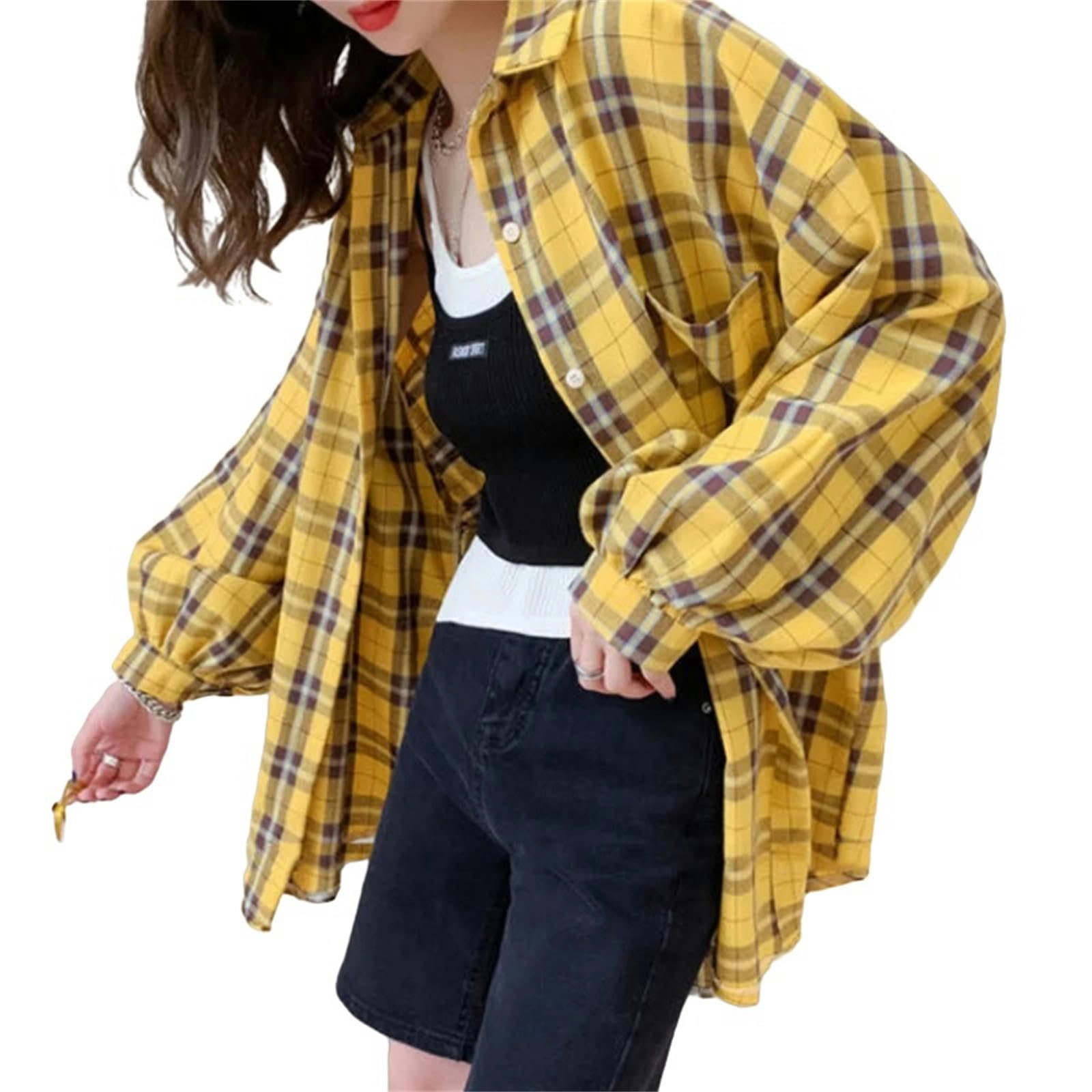 Camicia Camicie A Quadri Donne in Moda Top Oversize Top Giornaliere A Maniche Lunghe A Tutta Partita Camicette