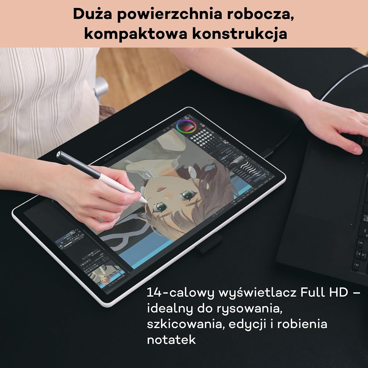 Wacom One 14, Ekran graficzny, Full HD, z bezbateryjnym piórem Standard | Tablet graficzny (wymaga komputera), wrażenie