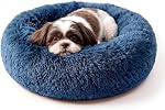 Small Calming Dogs Bed for Small Dogs Anti-Anxiety Machine Washable Fluffy Luxury Anti-Slip Waterproof Mute Base Warming Cozy Soft Pet Puppy Round Bed
