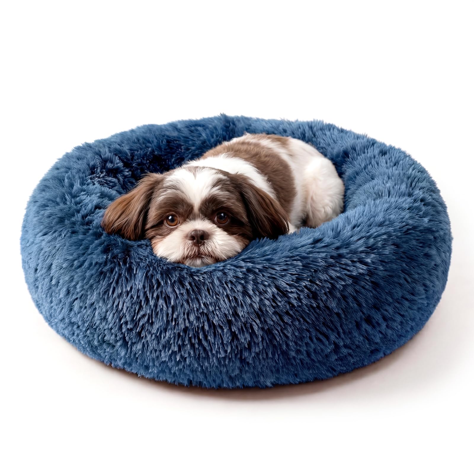 Puppy Bed for Calming Dog 23 Inches Navy Blue Anti-Anxiety Donut Dog Bed for Small Medium Dogs Washable Fuzzy Dog Bed Fits up to 15 lbs Pets Beds for Small Dog — image 1