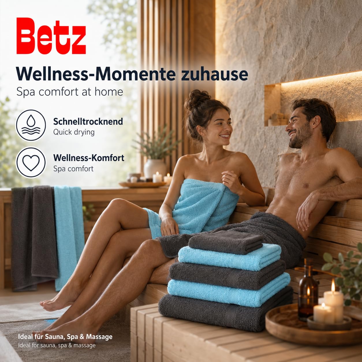 Betz Juego de 10 Toallas Classic 100% algodón 2 Toallas de baño 4 Toallas de Lavabo 2 Toallas de tocador 2 Toallas faciales de Color Turquesa y Gris Antracita
