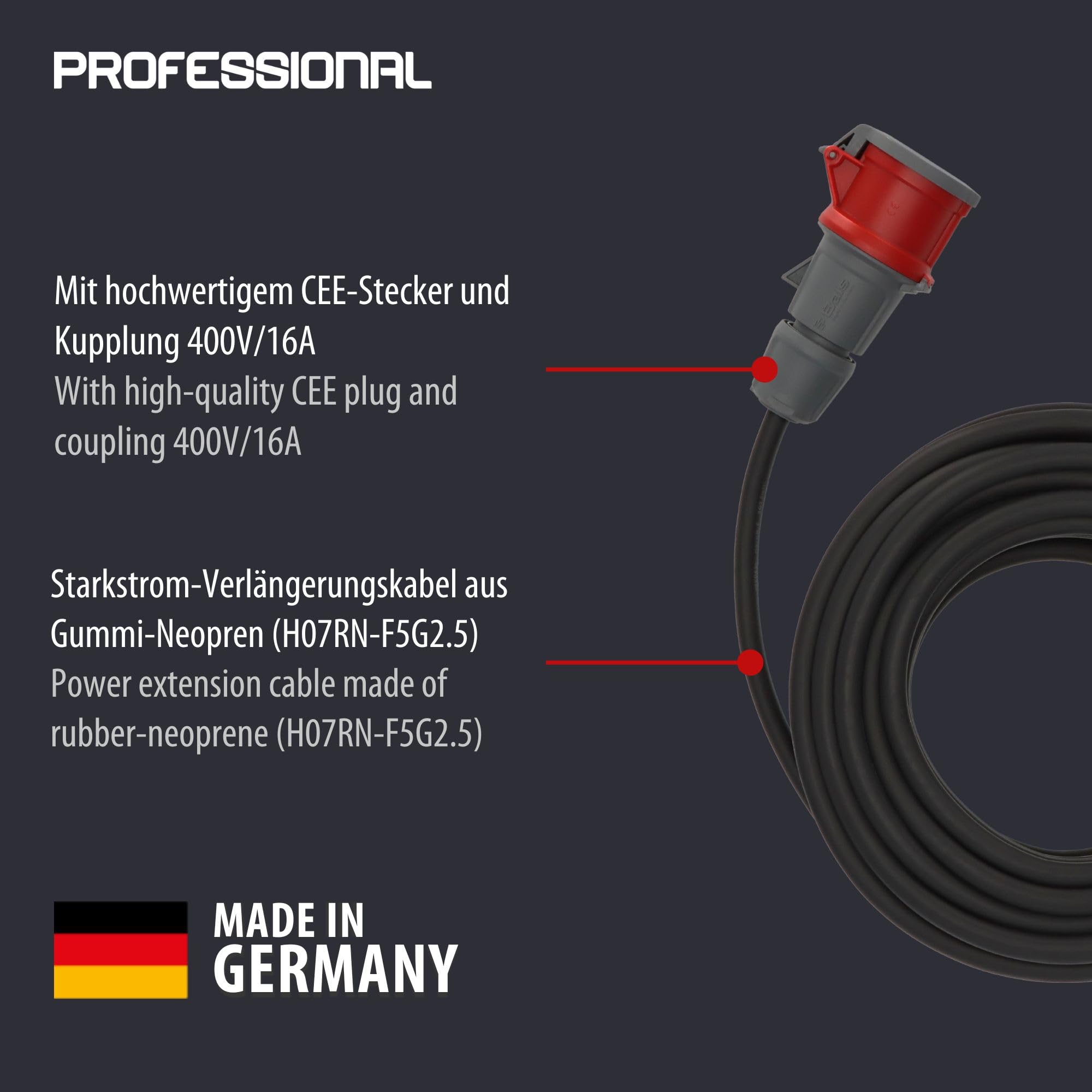 Brennenstuhl 1167720 Prolunga 25 m CEE 5 poli IP 44, Nero/Rosso