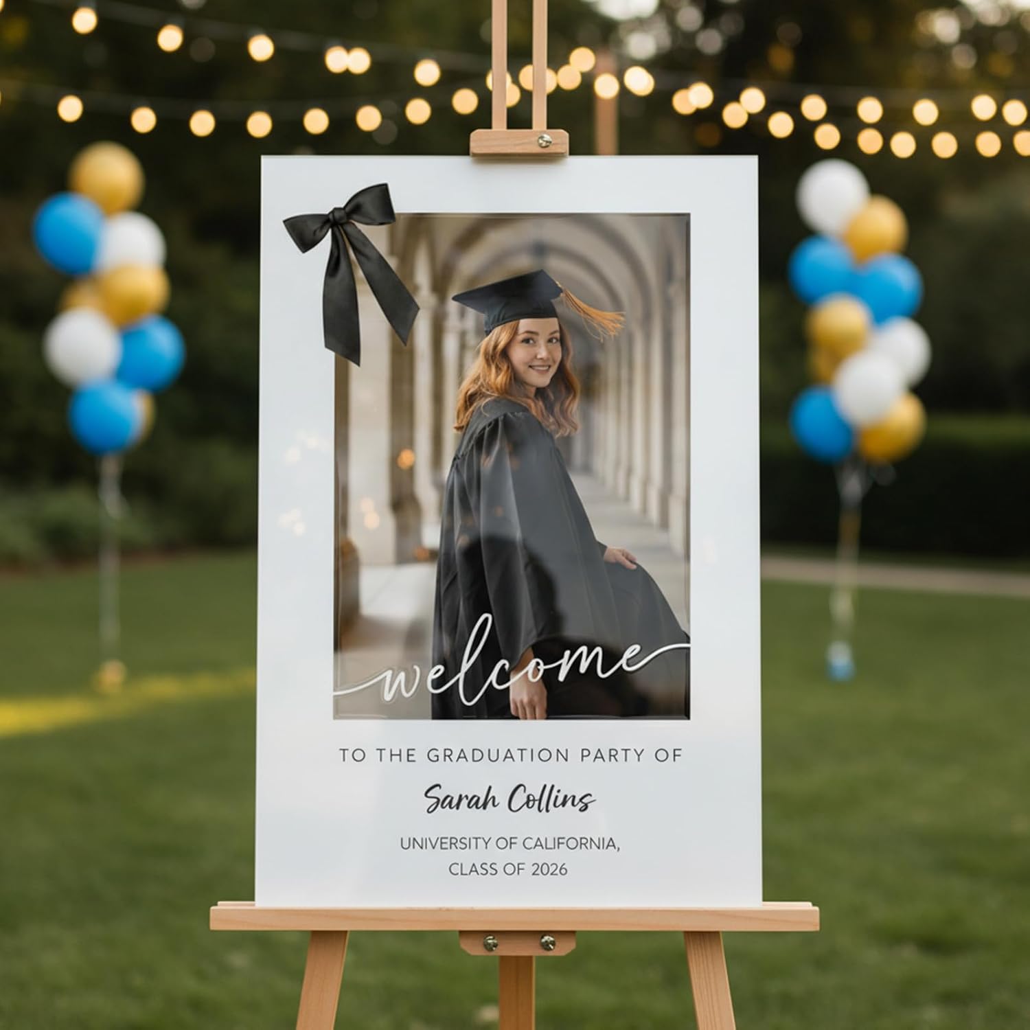 Custom Graduation Sign for Yard, Waterproof Acrylic Congrats Class of 2026 Yard Signs for School or College Grad Party Welcome Decor, Personalized Sign with Photo Print Text 2026 Graduation Decorations