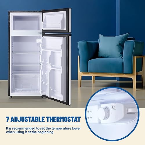 Miniatura 6 de Refrigerador compacto de capacidad de 4.5 pies cúbicos con congelador de doble puerta, mini refrigerador de apartamento pequeño con 7 controles de