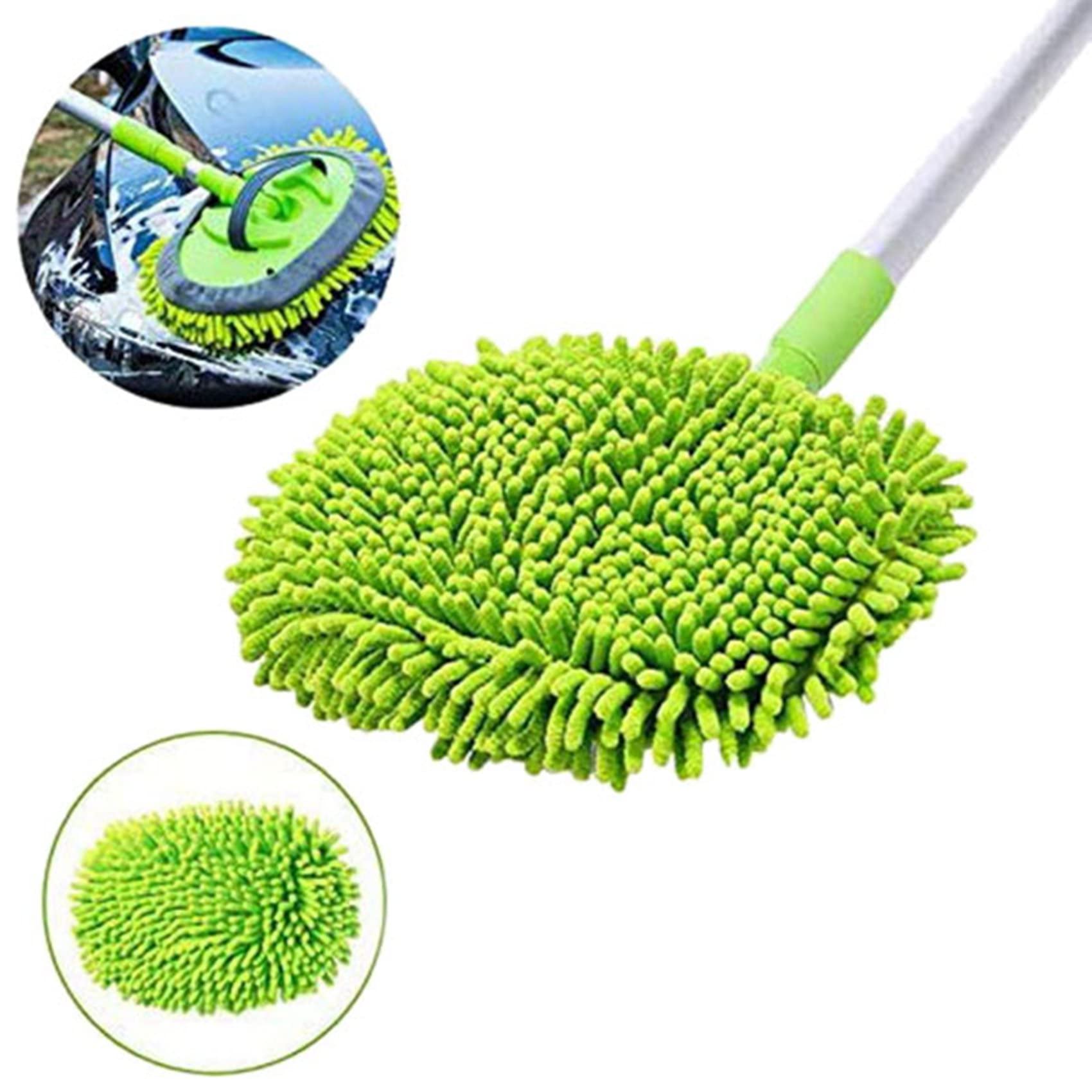 3X de Vadrouille de Lavage de Voiture 2 en 1 avec Manche Long, Prolongateur Brosse à Poussière de Lavage de Voiture en Microfibre Chenille 24-46 Pouces, Outil Rayures
