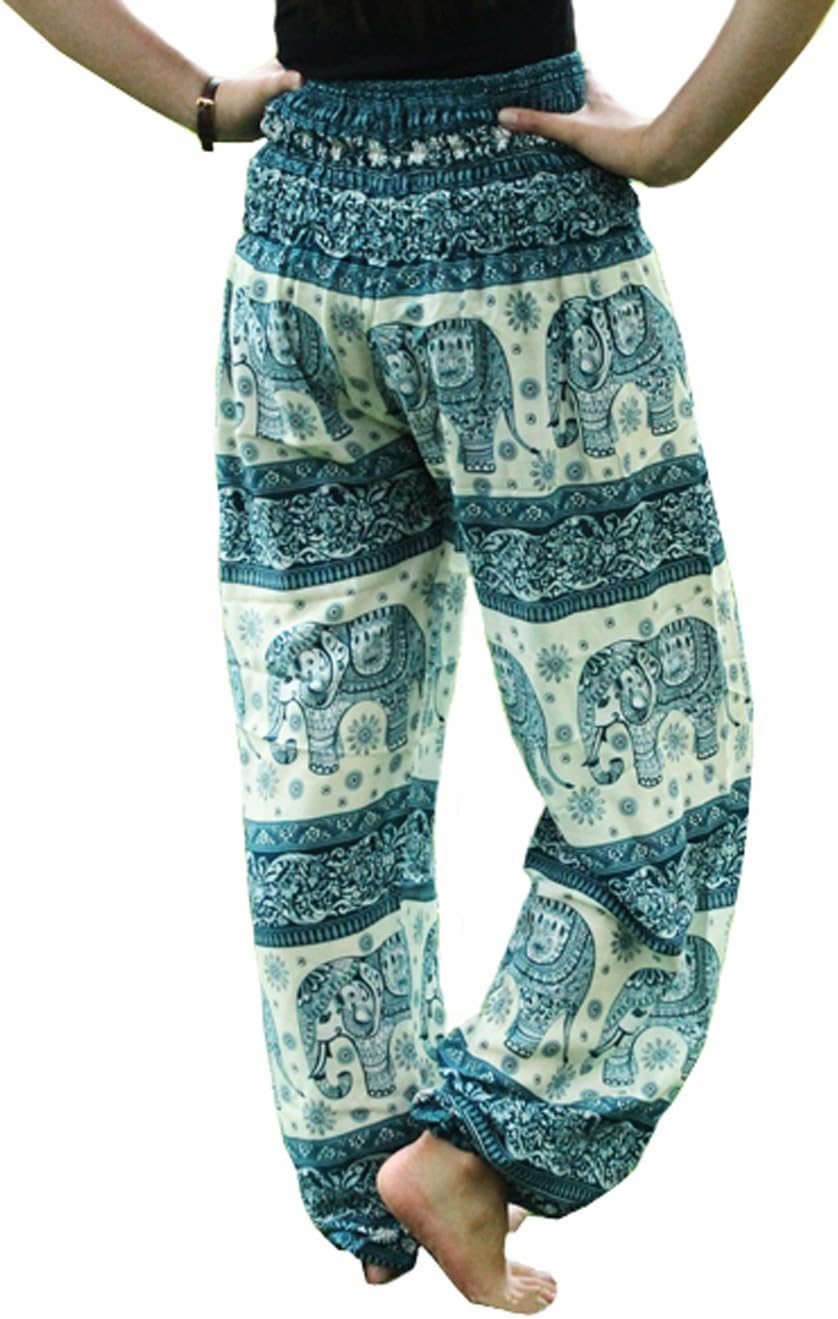 Harem Pants Smock Waiat Style, Bohemian Stripe For Women 0-12 US Size (M, Green2)