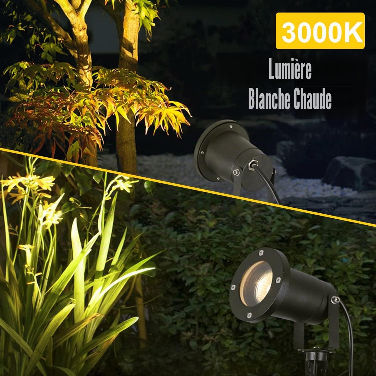 OMSEN Spot de Jardin sur Piquet GU10 7W Blanc Chaud 3000K Aluminium IP67 LED Extérieur
