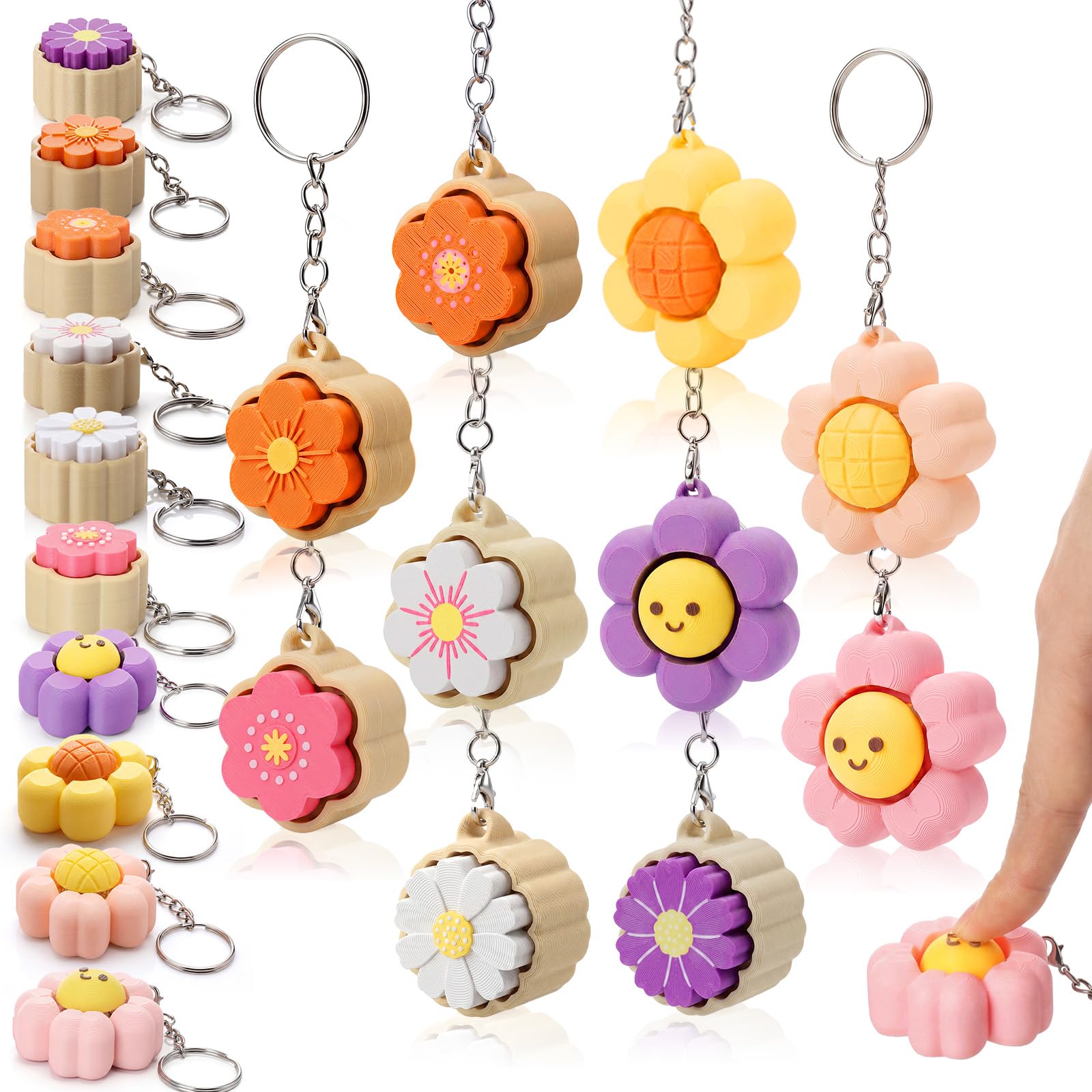 Kenning 20 Pcs Floral Clicker Fidget Keychain Bulk 3D Flower Fidget Toys