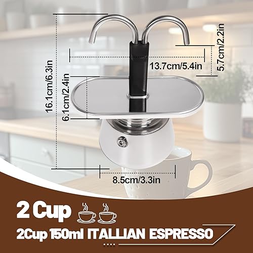 Miniatura 2 de 2 tazas de doble tubo Moka Pot de acero inoxidable para estufa de café expreso Cafeteras italianas Percolador Espress Maker Capaz Greca Mocha
