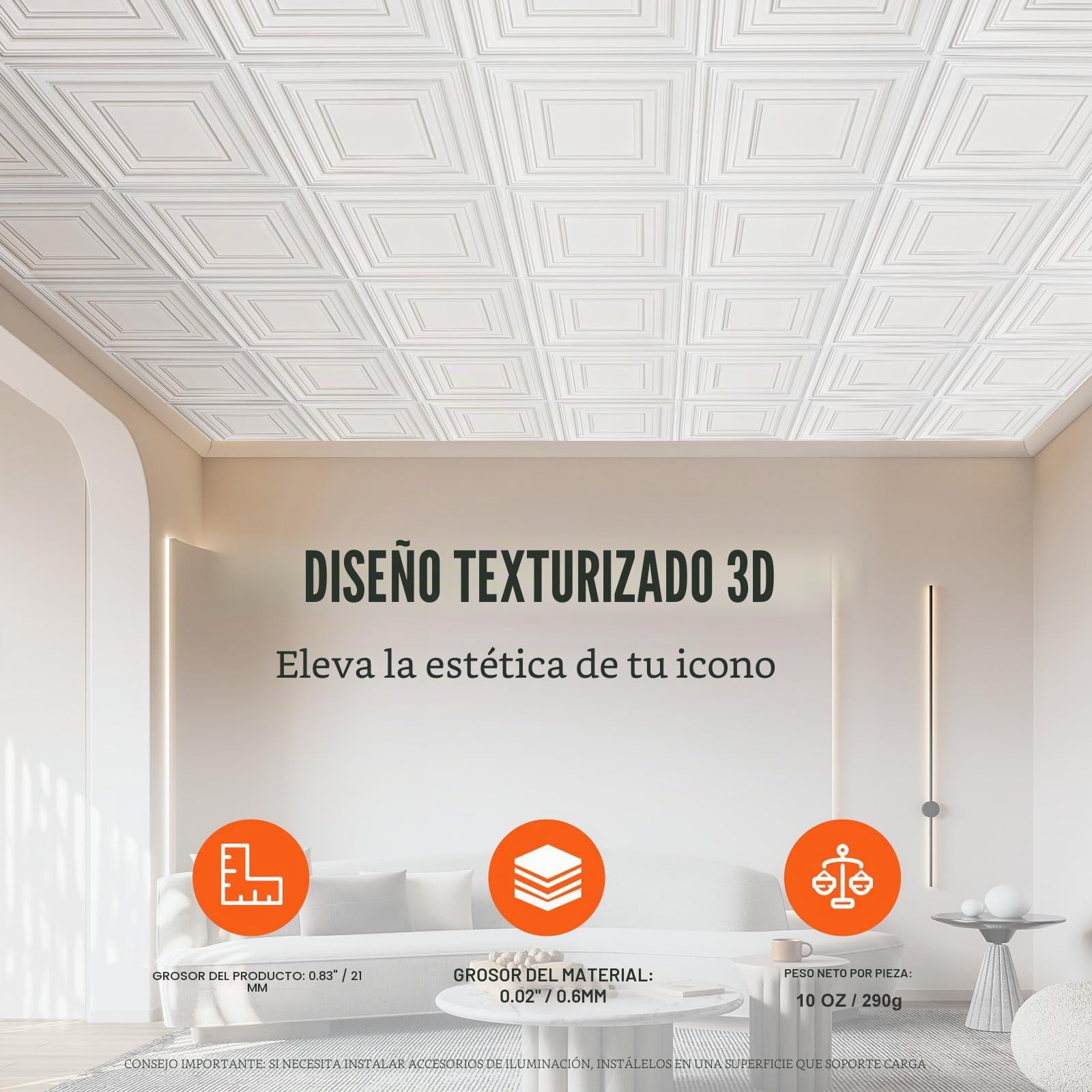 VEVOR Paneles para Techo Suspendidos, Paquete de 12, Láminas de PVC de Primera Calidad, Fácil Instalación/Corte, Plástico, para Decoración del Hogar/Oficina, Patrón de Clavijas Blancas, 605 x 605 mm