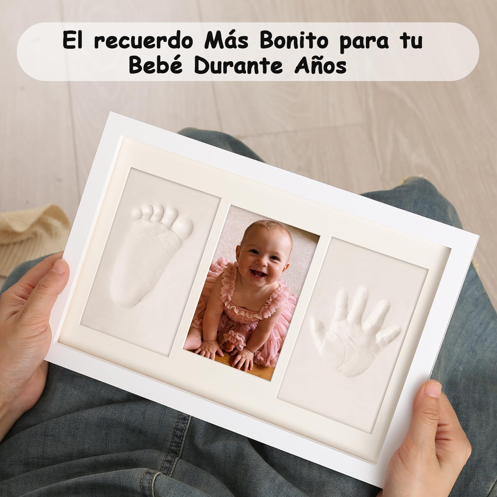 Marco Huellas Bebe Recien Nacido con Arcilla Anti Grietas,Regalo Bebe 1 Año,Huella Perro-Blanco