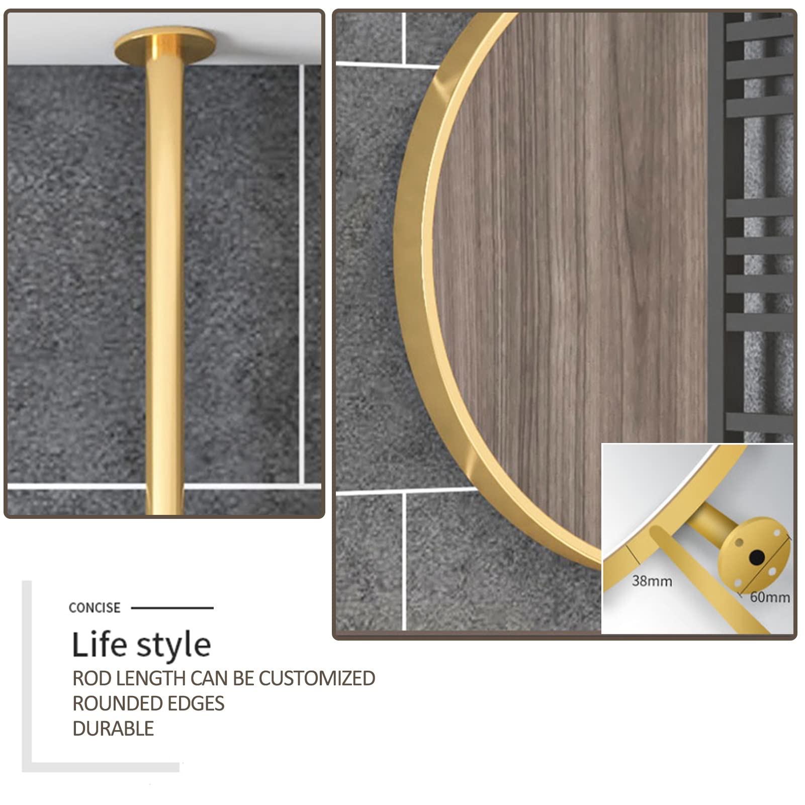 Specchi da toeletta con Cornice in Metallo Dorato, specchi da Trucco, specchi da Barba, specchi galleggianti HD da Appendere al soffitto, con Braccio per camere da Letto, Soggiorno, Ingresso