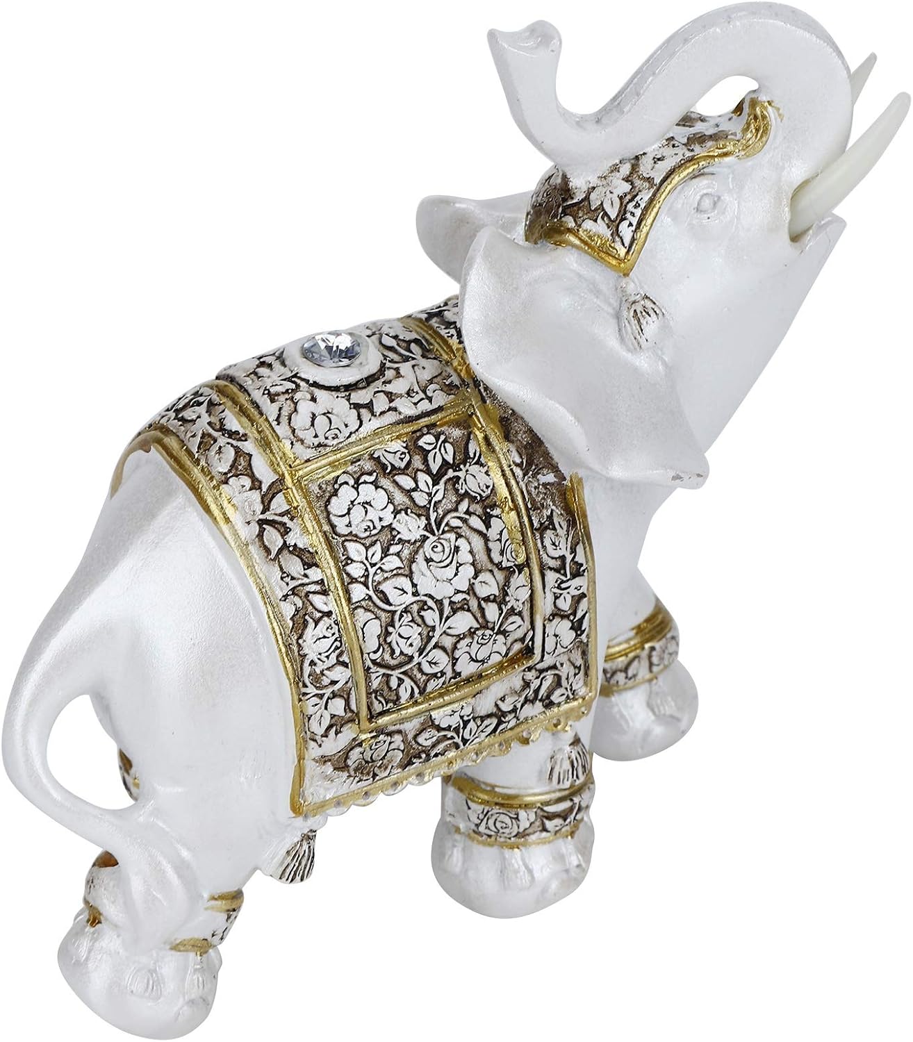 Wealth Elephant Statue,White Retro?European Style Resin Lucky Feng Shui Lucky Elegant Figurine Elephant Statue Collectible Ornament for Home Office Car Decoration (L/M)(4#)