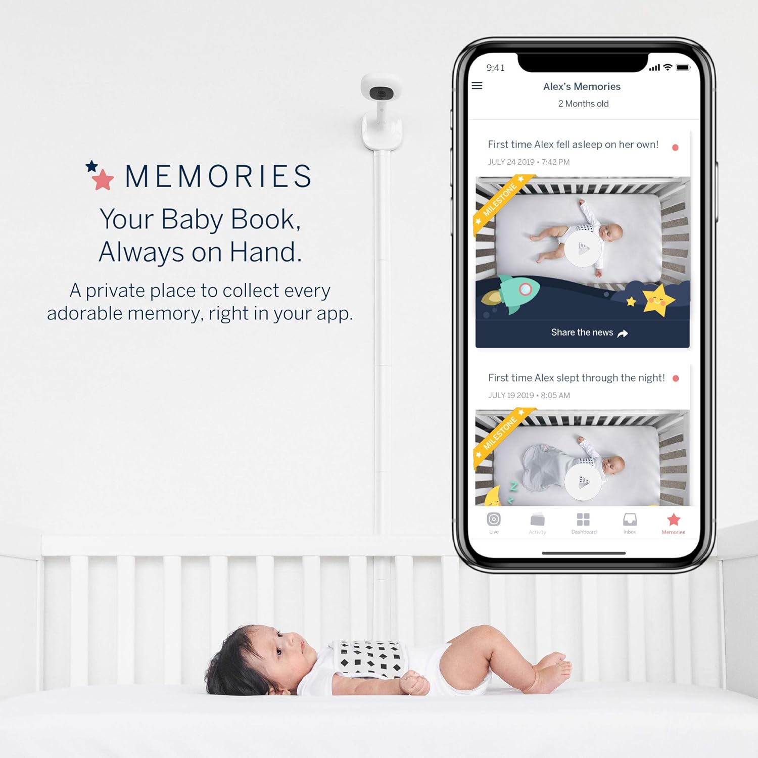 Nanit Pro Smart Baby Monitor & Wall Mount – 1080p Secure Wi-Fi Video Camera, Sensor-Free Sleep and Breathing Motion Tracker, 2-Way Audio, Sound and Motion Alerts, Night Vision, Includes Breathing Band : Electronics