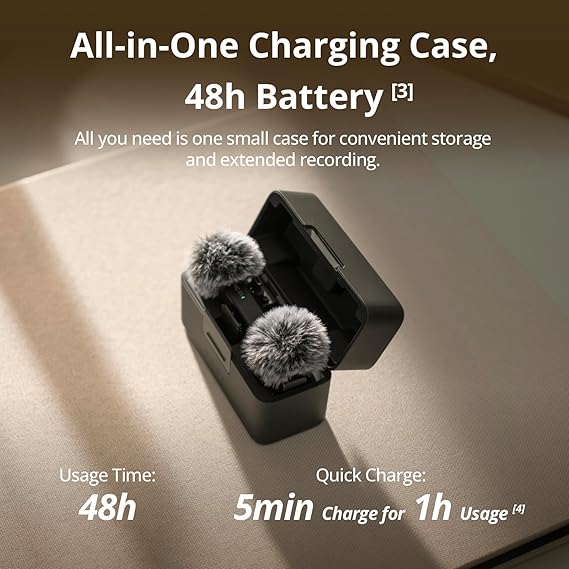 DJI Mic Mini (2 TX + 1 RX + Charging Case) Wireless Lavalier Microphone, Ultralight, Noise Cancelling, Up to 48-Hour Battery Life Bundle with 2 x Deco Gear Lapel Microphone and 5 EVA Case