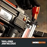 WORX WX842.9 Cordless Nail Gun with Air Impact Technology Quick-Load Magazine & Dual LED Lighting - Battery Powered 18 Gauge Brad Nailer for Wood - Tool Free Jam Release & Depth Adjustment - Tool Only - 4
