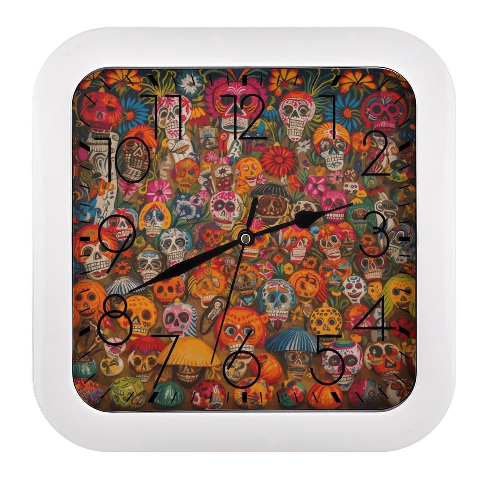 MUSM 10.2 X 10.2 Inch Modern Mexican Folk Art Wall Clock Battery Operated High Accuracy Decorative Square Clocks for Kitchen Bedroom Living Room Home Office Porch