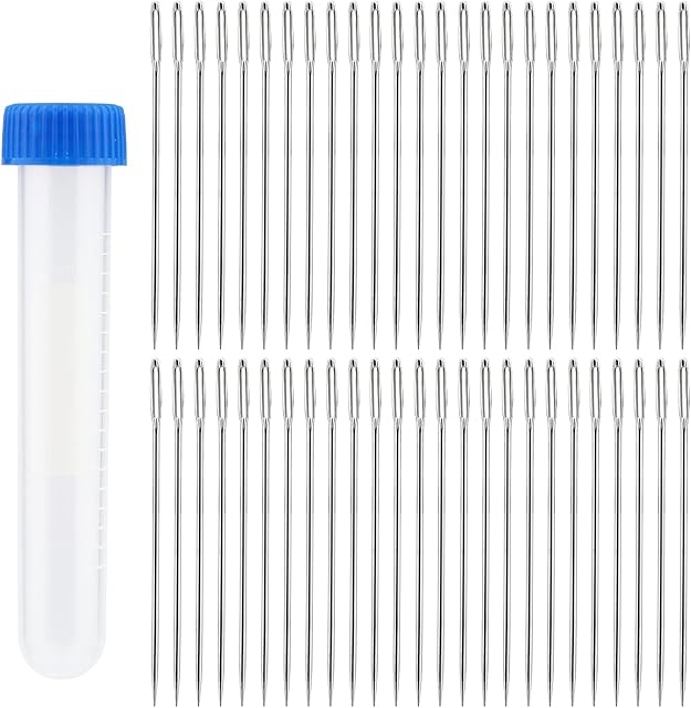 50 Pcs Large Eye Sewing Needles Sewing Sharp Needles 2.56in Stainless Steel Yarn Knitting Needles Hand Sewing Needles with Transparent Needle Bottle for Stitching