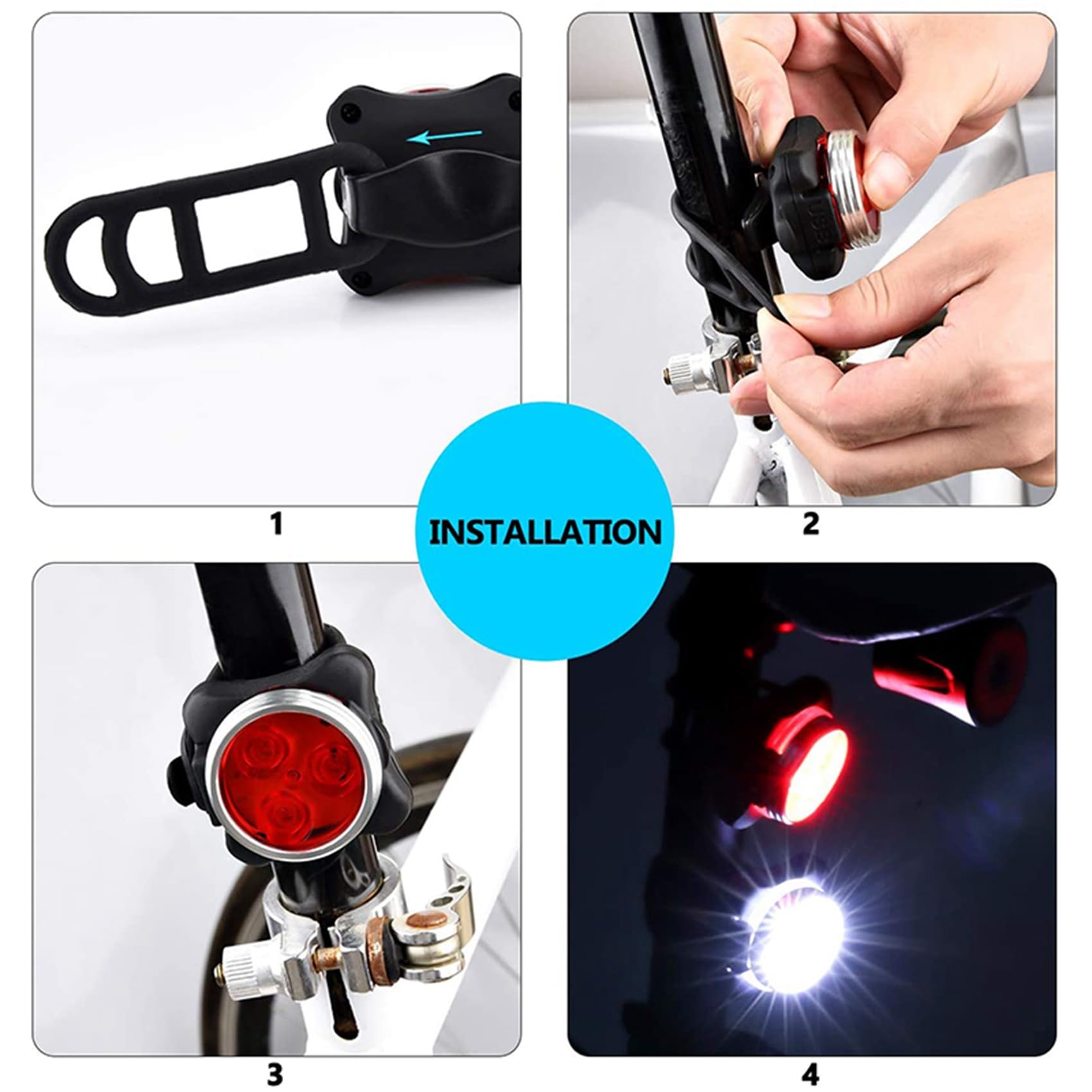 Set di Luci per Bici Ricaricabili USB, Luce Frontale (Luce Bianca) e Luce Posteriore (Luce Un LED) per Accessori per Biciclette da Strada, 6 Set