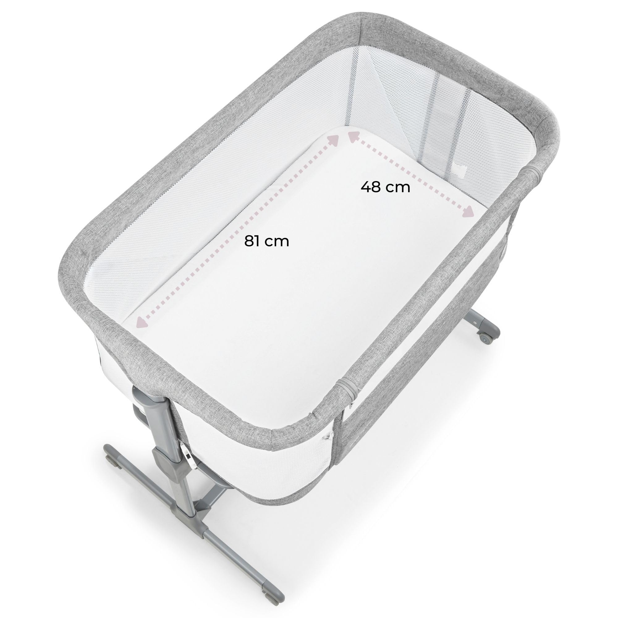 Moby-System LUNA Lettino 3 in 1 Grigio per Bambini Fino a 9 kg, Regolabile in Altezza su 7 Livelli, con 4 Ruote per Facilità di Trasporto e Parete Laterale Rimovibile
