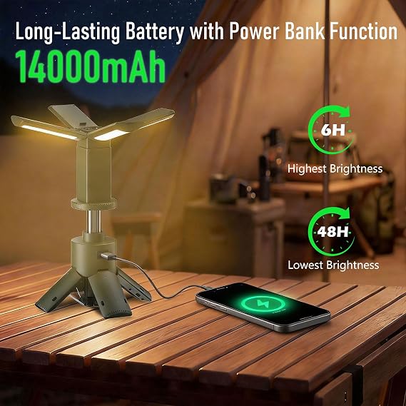 UBeesize Telescopic Camping Lights with Stand, 14000mAh Rechargeable Camping Lantern with Display, Tripod Light with Hook, IPX5 Waterproof Portable Tent Light for Camping, Fishing, Power Outages