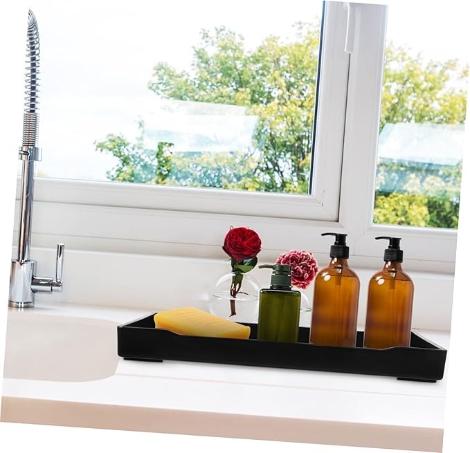 Set de 4 Bandejas Rectangulares Negras para Baño, Organizador de Toallas y Cosméticos miniatura 2