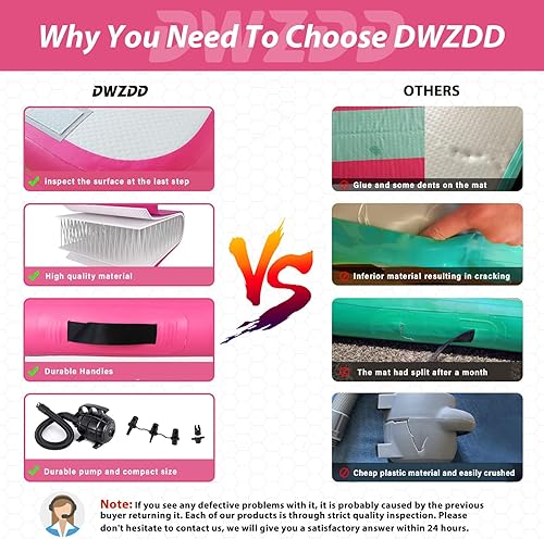 Miniatura 4 de Dwzdd Colchoneta inflable de gimnasia de 10131620 pies, para el hogar, gimnasio, entrenamiento, animadoras, agua con bomba eléctrica