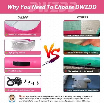 Dwzdd Gymnastics Air Mat Track, 3 m/4 m/5 m/6 m Gymnastics Mat for Children, Gym Mat, Inflatable Tumble Track for Home/Gym/Training/Cheerleading/Water