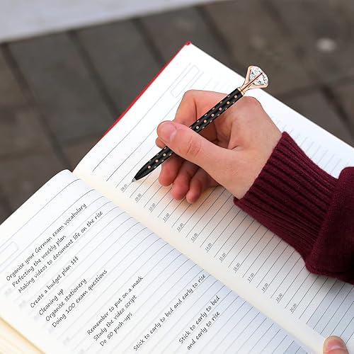 Miniatura 7 de PASISIBICK 4 bolígrafos de diamantes de cristal brillante, suministros de oficina, oro rosaplatablanco con lunares rosasoro rosa con lunares
