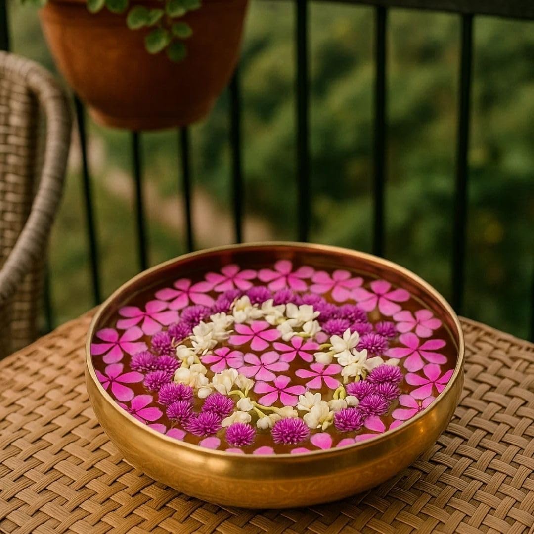 RITUALISTIC Maitri Brass Urli | Urli for Flower Decoration | Brass Urli Bowl for Home Decorations | Kitchen Décor | Bowl for Decoration | Perfect for Housewarming Gifts & Valentine's day gift
