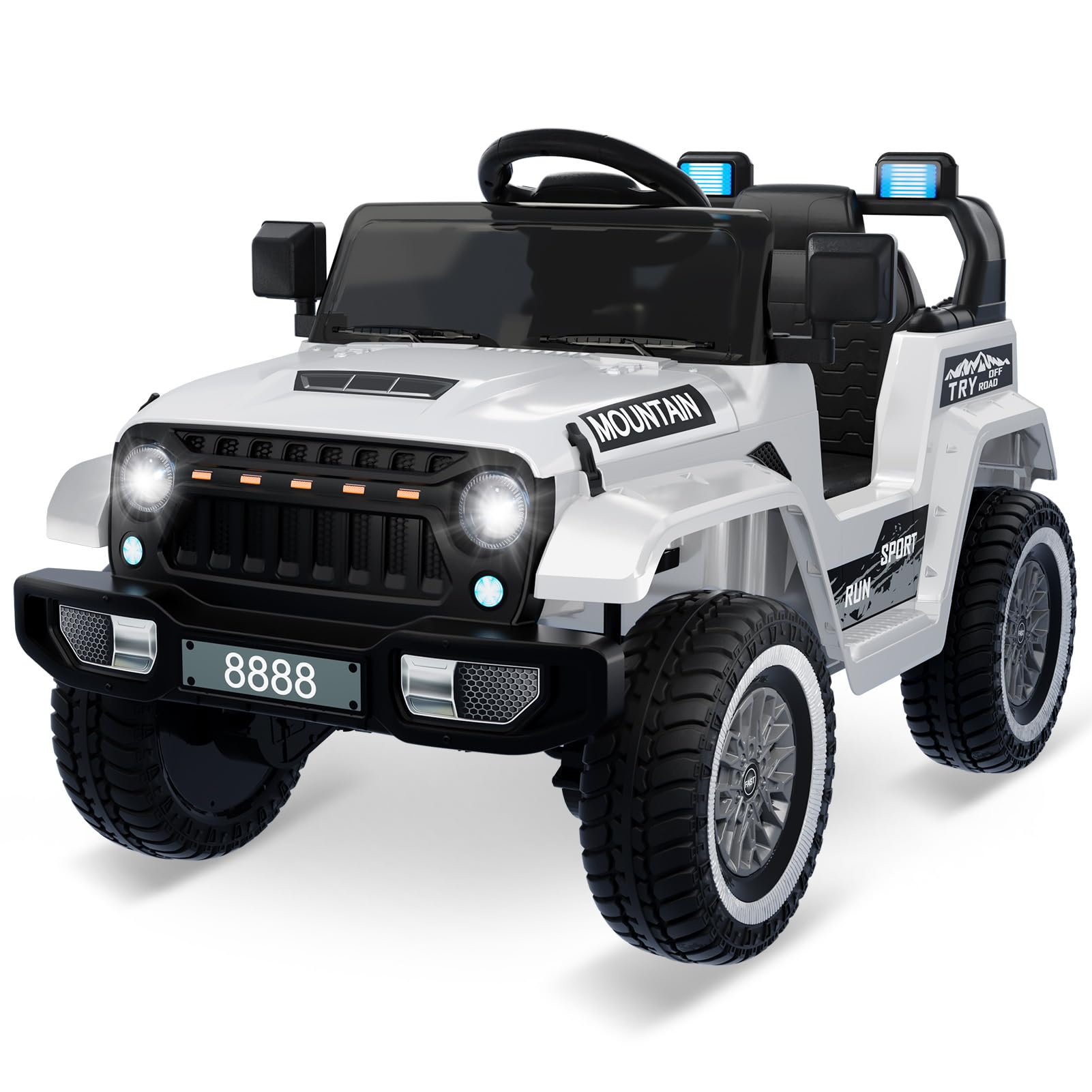 Acekool Kids Ride on Car, 12V Battery Powered Quad ATV Play Car w/Parent Remote Control, Horn, Music, and Lights, 3 Speeds, Electric Vehicle for Kids, White