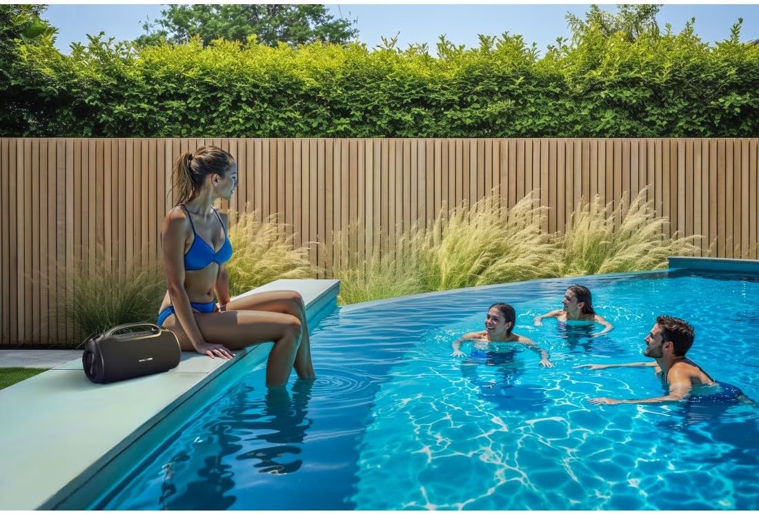 Hama Ultimate Pro speaker connected to a microphone via a 6.3mm jack cable.