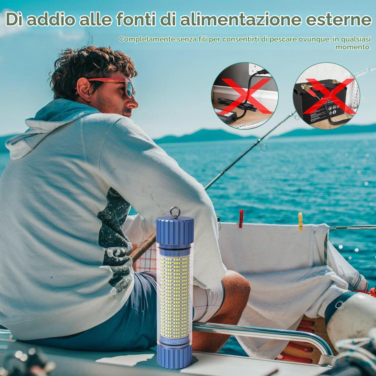 Luce da Pesca Subacquea a Batteria, Luce LED Verde Ricaricabile per Attirare i Pesci, Capacità 9000mAh, Luci da Pesca Sommergibili IP68 Impermeabili per Acqua Dolce e Salata