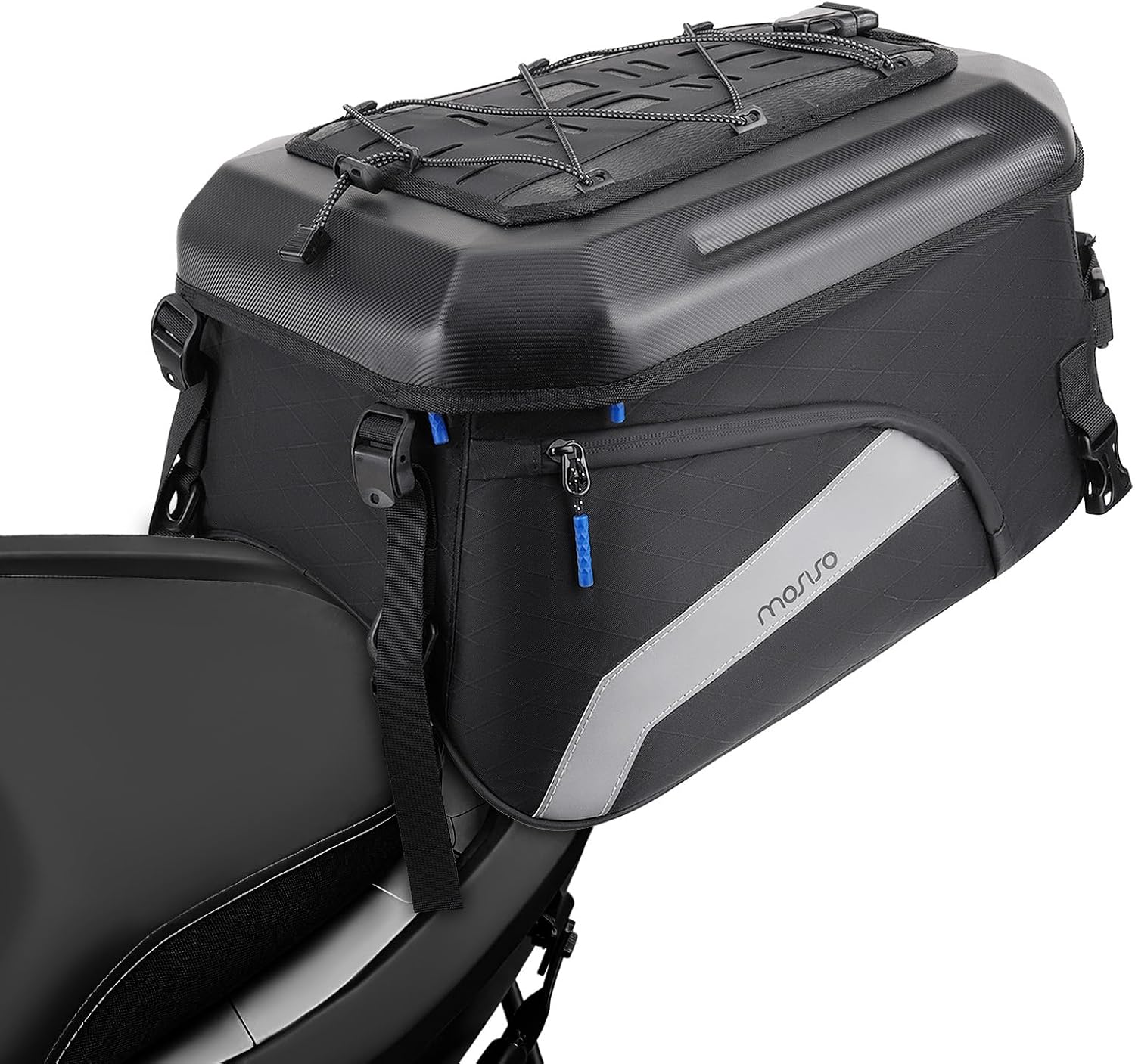 MOSISO Motorcycle Tail Bag Convertible Motorcycle Backpack Helmet Bags with Expandable Capacity 25L-35L, Motorbike Rear Seat Storage Luggage Tool Gear Carry Bag with Handle & Reflective Strips, Black - Image 2