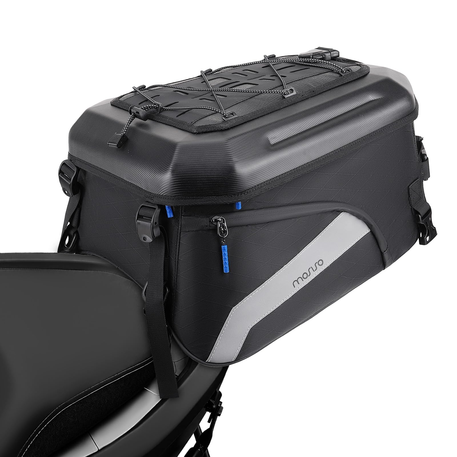 MOSISO Motorrad Hecktasche Cabrio Rucksack Motorräder Helmtaschen Erweiterbarem Fassungsvermögen 25L-35L, Motorrad Rücksitz Lagerung Gepäck Ausrüstung Tragetasche mit Griff&Reflexionsstreifen, Schwarz