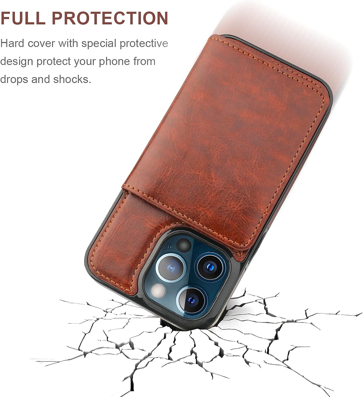 KIHUWEY Compatible with iPhone 13 Pro Wallet Case Credit Card Holder, Premium Leather Kickstand Durable Shockproof Protective Cover for iPhone 13 Pro 6.1 inch(Brown) - Image 6