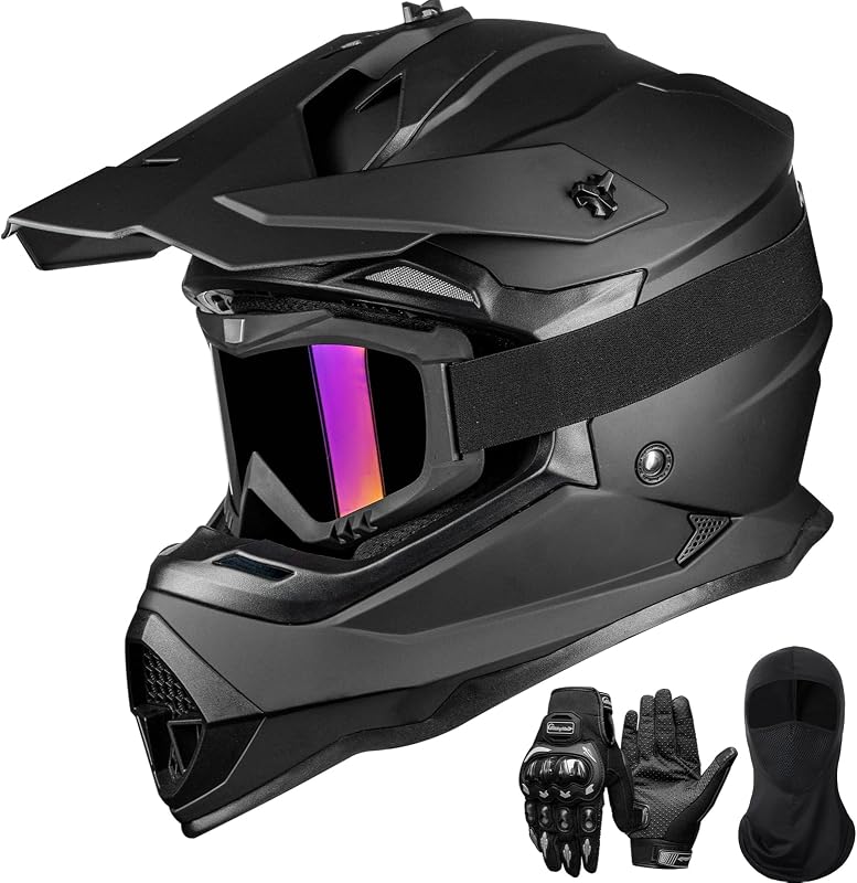 Adult Dirt Bike Helmet DOT Approved, Full Face Motocross ATV Set WS901 | 5-Pc Kit Includes Face Mask Goggles Gloves Storage Bag, Adjustable Visor, Washable Liner for Electric dirtbike/Off-Road/UTV