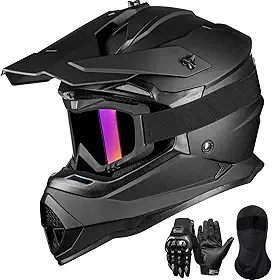 ILM Capacete Para Motocross, Quadriciclo E Motos Off-Road Para Adultos, Masculino E Feminino, Com Óculos De Proteção, Luvas E Máscara, Modelo Ws901 (Preto Fosco, Tamanho G)