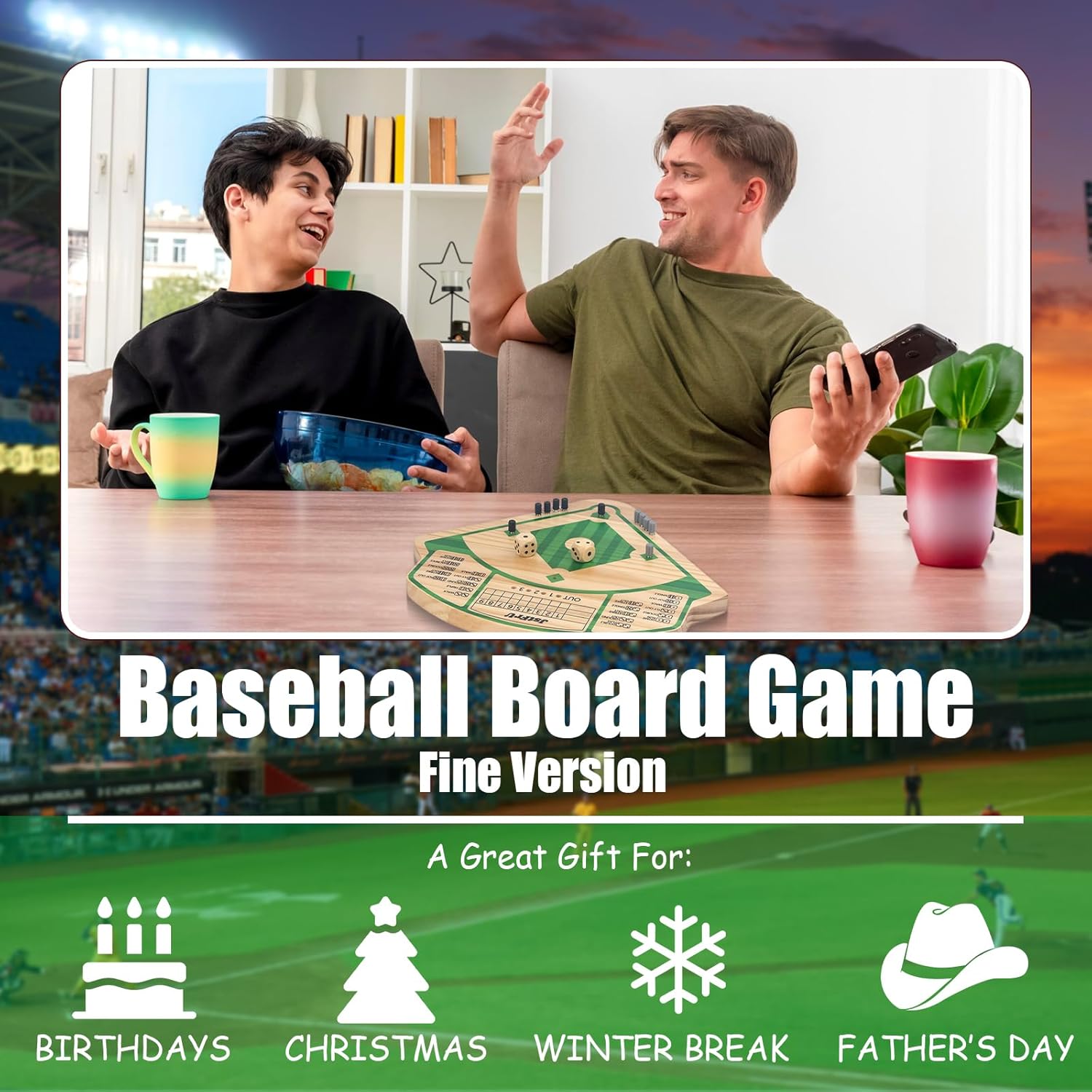 Baseball Board Game,Wooden Baseball Game,20mm Thick Wooden Board with 10 Pieces & Dice,Markers,Great for Family Game Night, Party and Road Trip, Portable