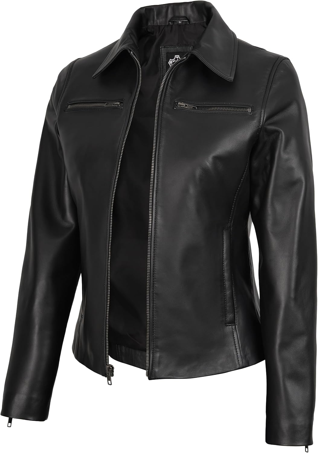 Decrum Womens Leather Jacket - Real Lambskin Trucker Style Leather Jackets for Women