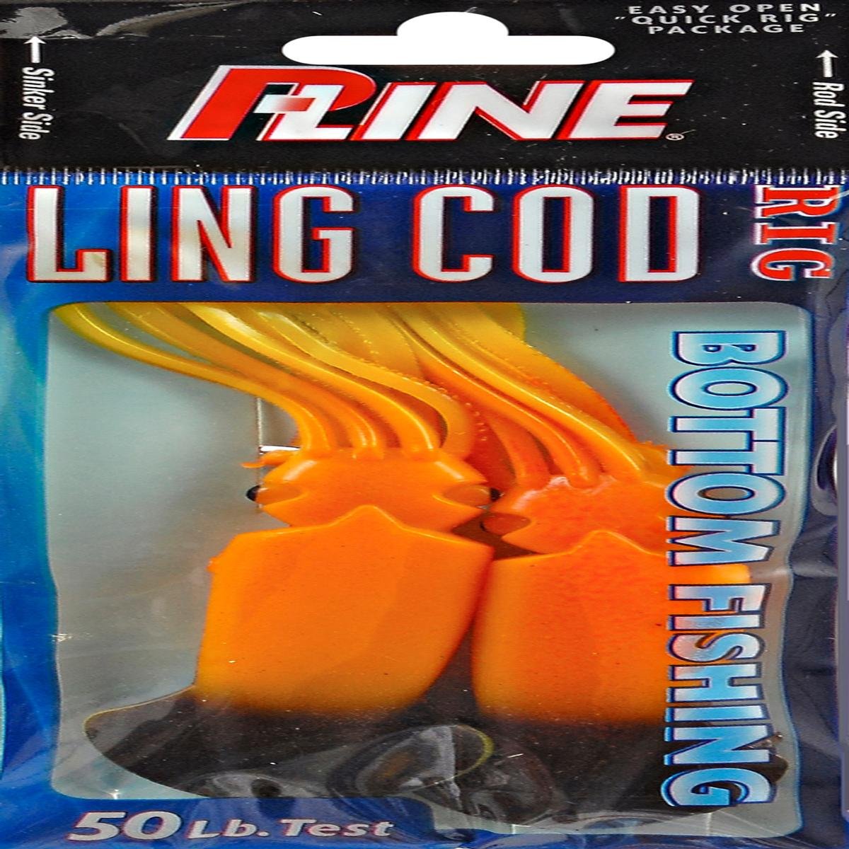 P-Line Ling Cod Squid Rig (2 Hook), Orange/Yellow/Black, 4-1/2