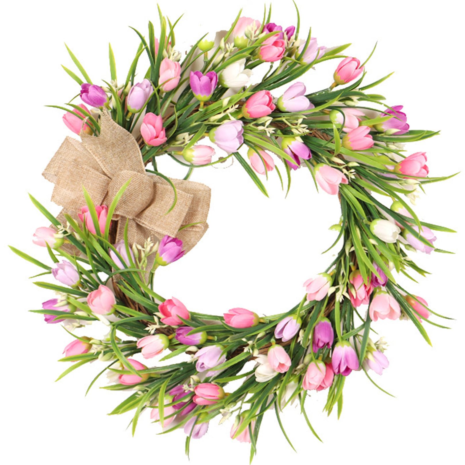 Tsawntd Wreath Artificial 16x16inch Spring Wreath Realistic Hanging Flower Vibrant Vivid Decorative Wreaths for Front Door Window Wall Spring Wreaths for Front Door