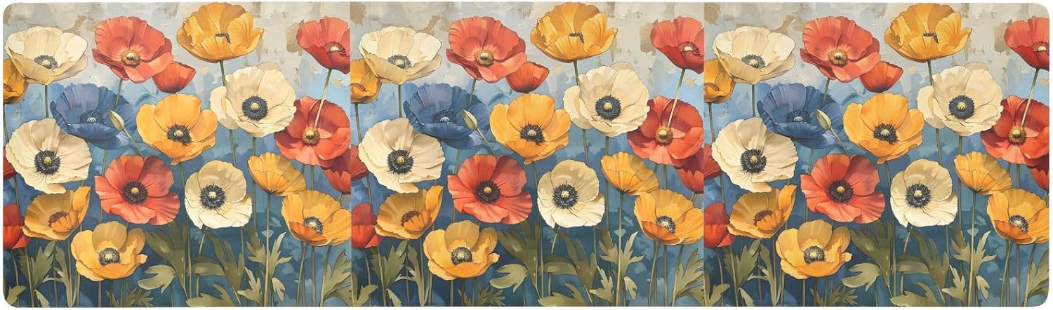 Flower Trivet Table Runner 40 Inches Long Vibrant Retro Flowers Heat Resistant Hot Pad Multi Purpose Mat for for Hot Pots Pans Kitchen Countertops