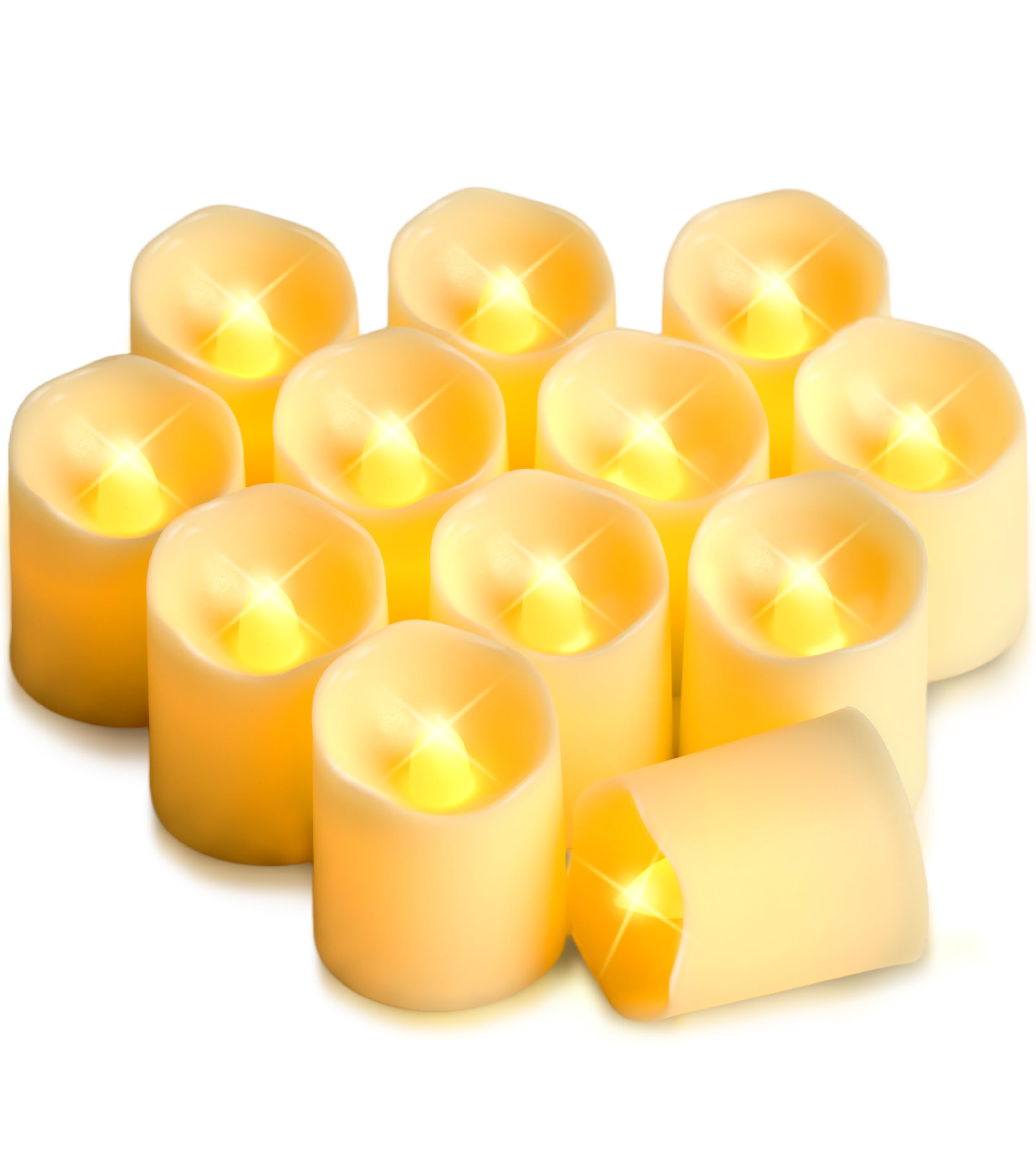 Bayglow LED Tea Lights Candles - Bright Battery Operated Flickering Last 200+ Flameless Electric Fake Small Votive Candle Tealights for Wedding Halloween Christmas Home Decor Warm Yellow 12 Pack
