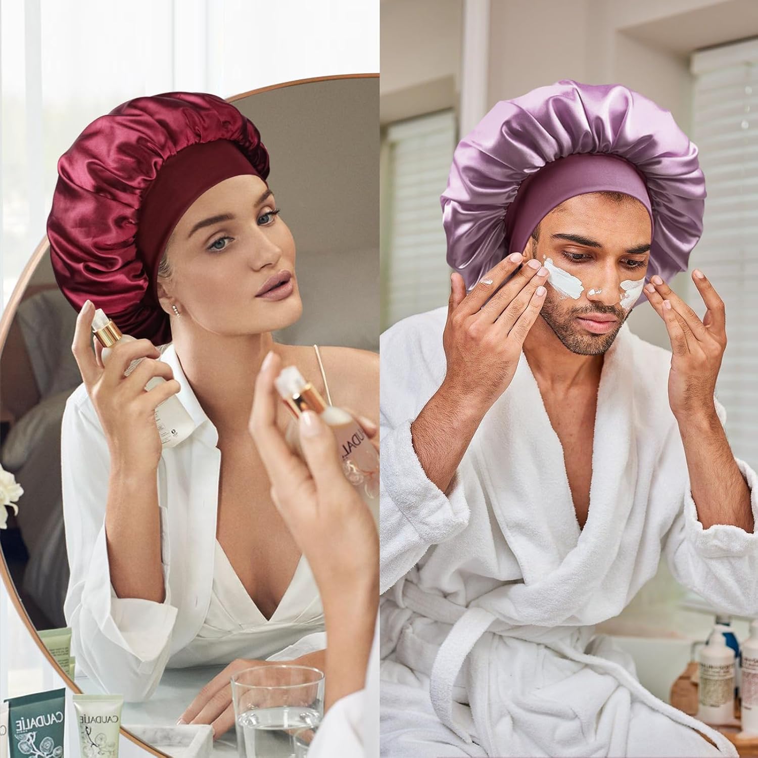 Satin Silk Bonnet for Sleeping, Double Layer Silk Sleep Cap for Men & Women, Soft Satin Lined Bonnet for Curly Hair - Image 6