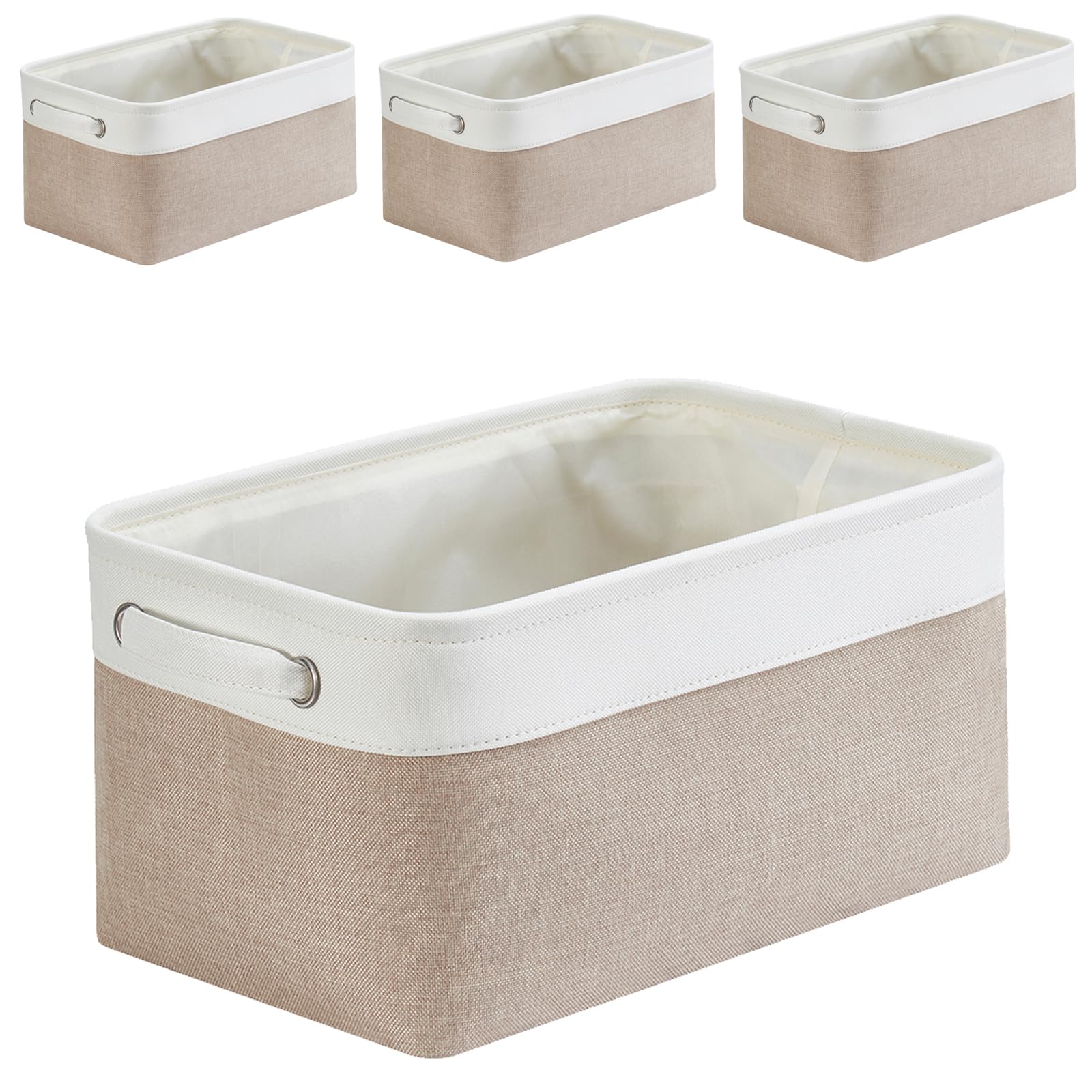 Mangata Set of 4 Fabric Storage Baskets, Light Khaki White S