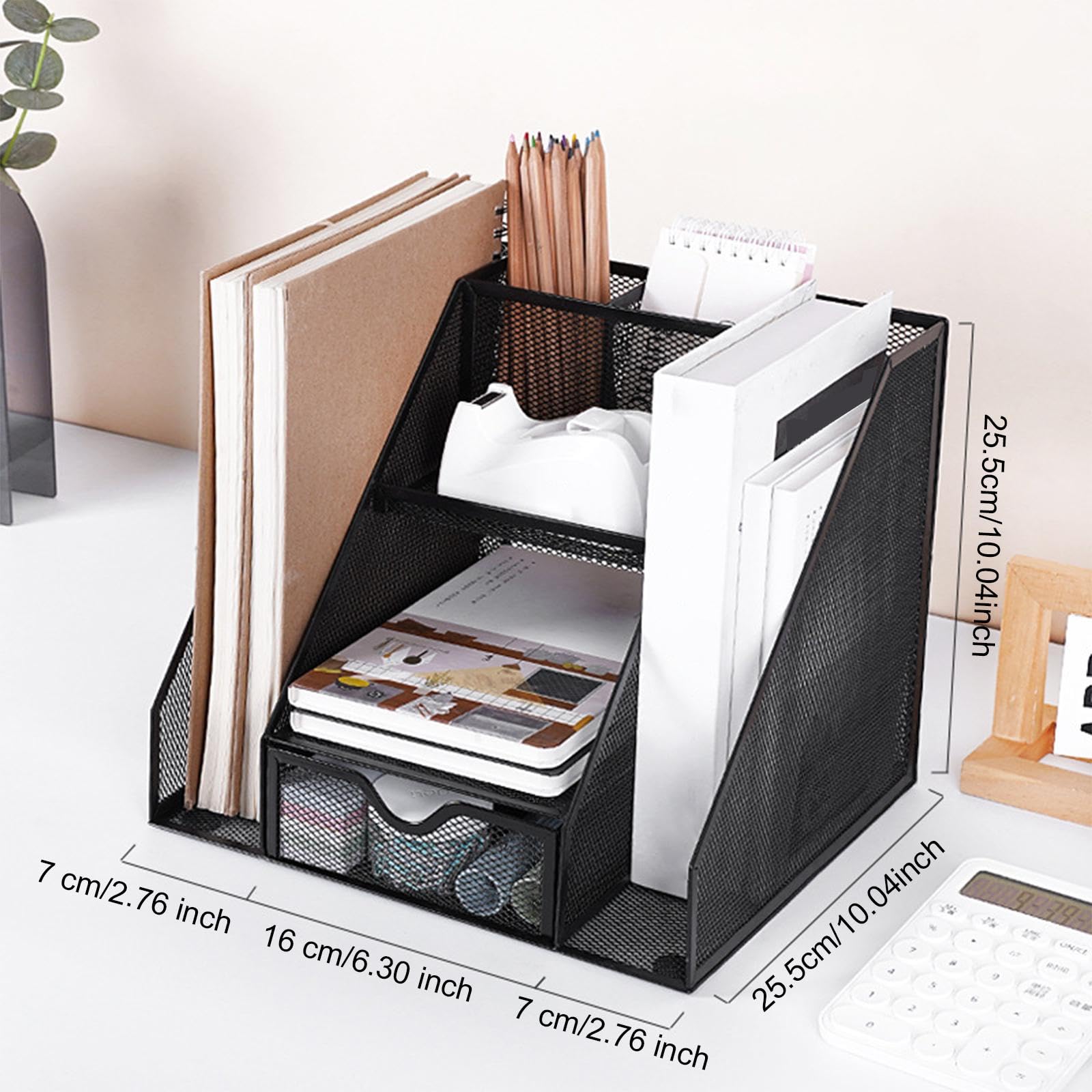 Organizzatore Documenti Scrivania con Cassetto Metallo Multi Scomparti Ripiano Portadocumenti Stabile Adatto per Ufficio Scuola Casa, Drawer in The Middle