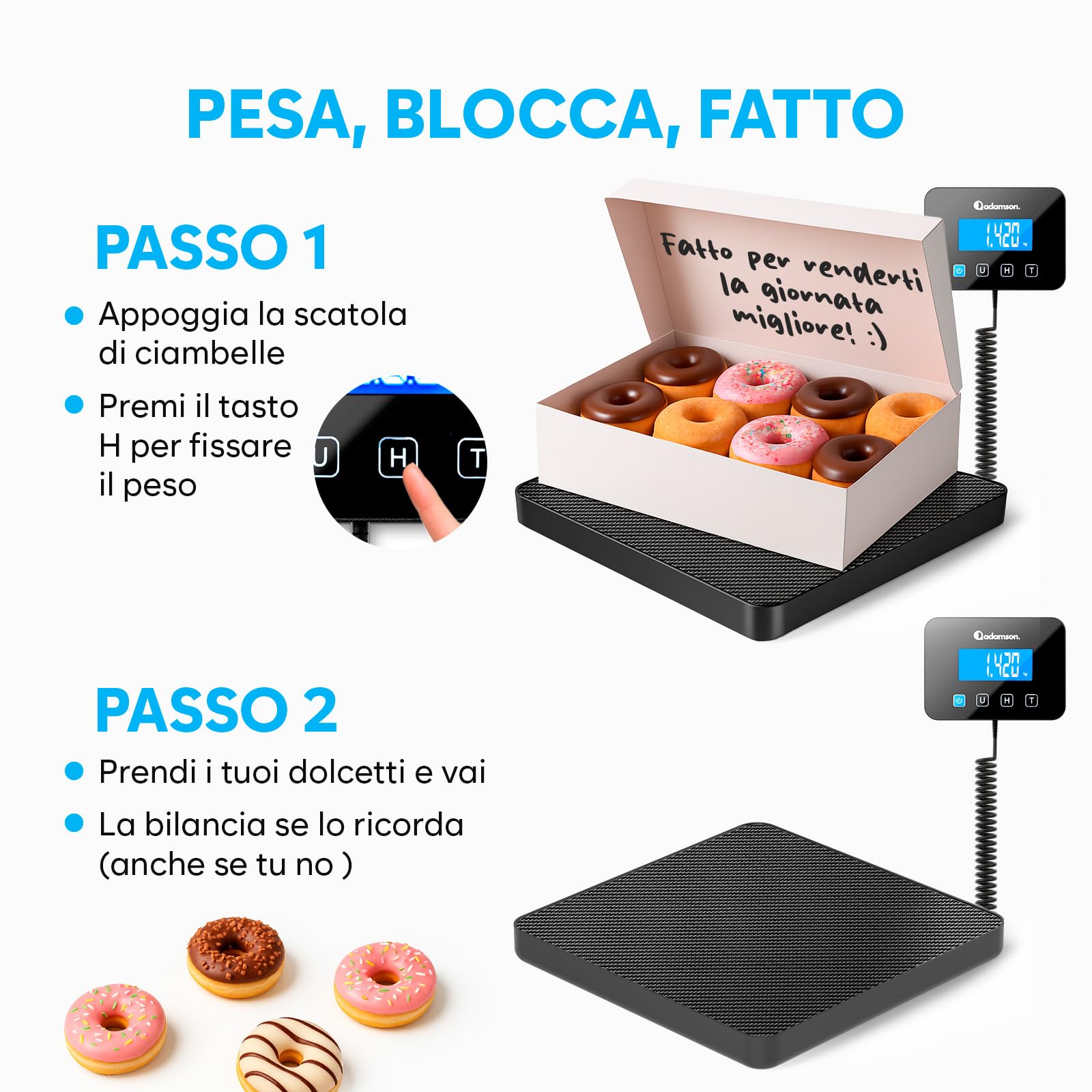 Bilancia Professionale 200 kg/10 g Alta Precisione con Funzione Hold/Tara per Pacchi Bagagli Uso Industriale Nero Opaco